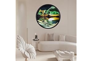 MUNSCVUS BGFJYUK 17.3" Moving Sand Art Décor, Wall Mounted Sand Art Liquid Motion 3D Dynamic Sculpture,360°Rotate Wall Art Deep Sea Sandscape,Glass Crafts Solid Wood Frame,Relaxing Quicksand Décor (Green)