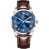 Taxau Mens Watches Luxury Dress Waterproof Leather Watch with Date Day Analog Quartz Large Number Wrist Watch Casual Classic Luminous Scales Big Face Easy Read Reloj para Hombre