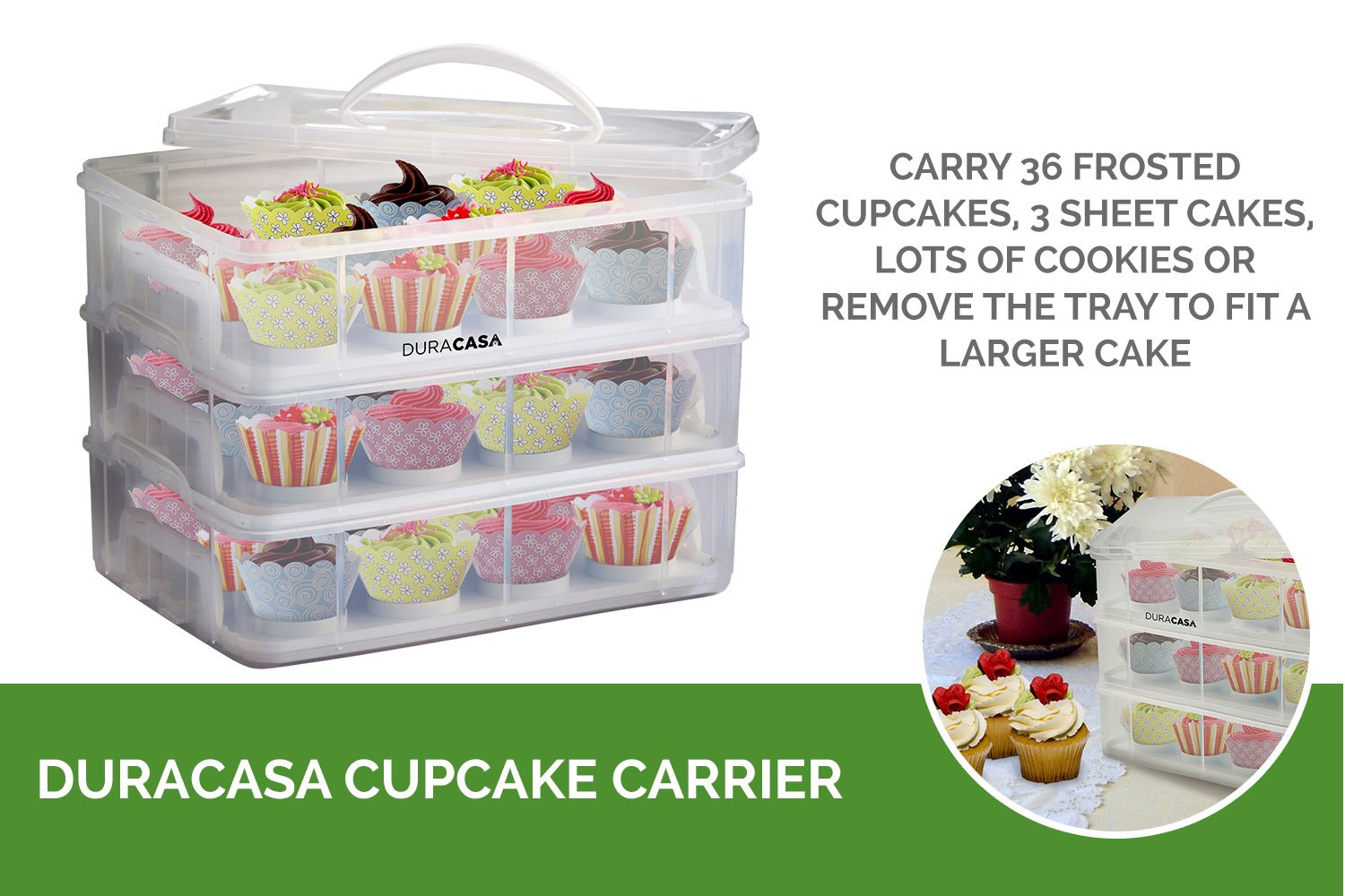 DuraCasa Cupcake Carrier Cupcake Holder Store up to 36 Cupcakes or