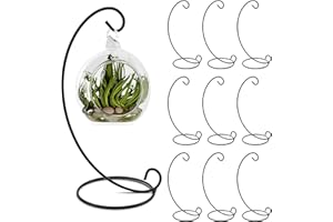 LELE LIFE 10Pcs Ornament Display Stand, 9.1" High Metal Hanging Plant Stand Air Plant Holder, Standing Hook Hanger for Wedding Christmas Ornament Plant Terrarium Glass Globe Lantern