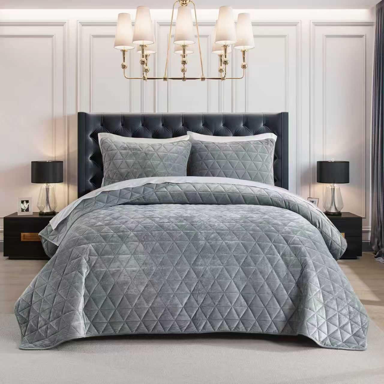 Photo 1 of Homzard Velvet Quilts Queen Size, Gray Green Velvet Comforter Set, Luxurious Soft Bedspreads Queen Size, Plush Lightweight Bedding Sets for All Season, Slate Green Solid Quilt Set