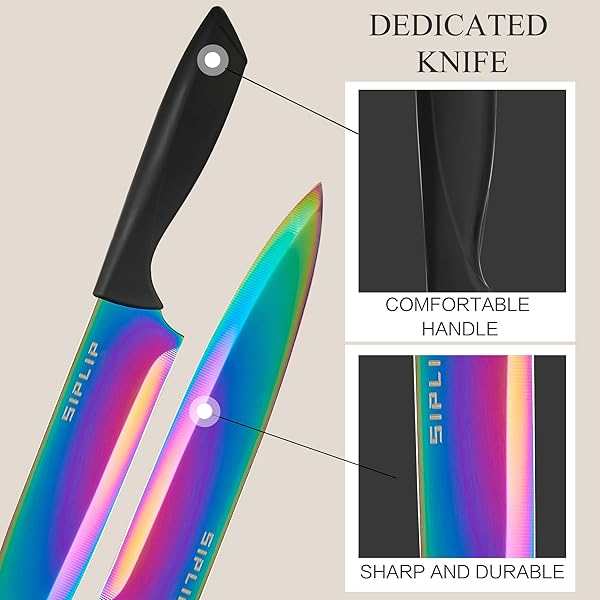 SIPLIP 15-PIECE HIGH CARBON STAINLESS STEEL KITCHEN KNIFE SET WITH MAGNETIC HOLDER – INCLUDES CHEF’S, BREAD, SERRATED STEAK KNIVES AND SHARPENER