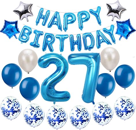 Oumezon 27 Compleanno Decorazione Blu 27 Compleanno Decor Per Ragazza Ragazzo Buon Compleanno Ghirlanda Banner Palloncino Foil Coriandoli Palloncini Deco Compleanno Numero Palloncini Amazon It Casa E Cucina