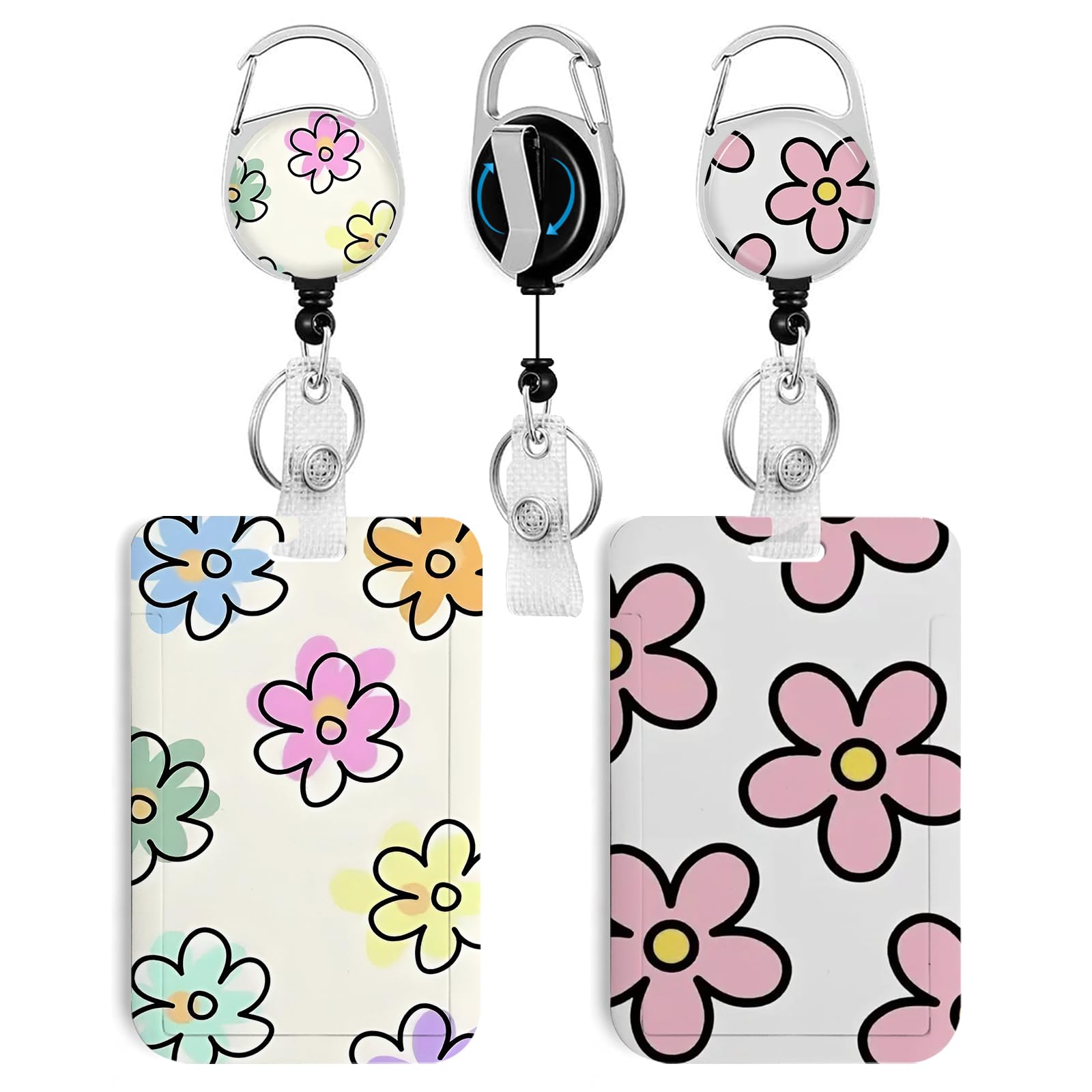 Photo 1 of 2 Pack Flower ID Badge Holder with Heavy Duty Retractable Reel Keychain for WomenStudents,Teachers, Nurses, Office Use 8