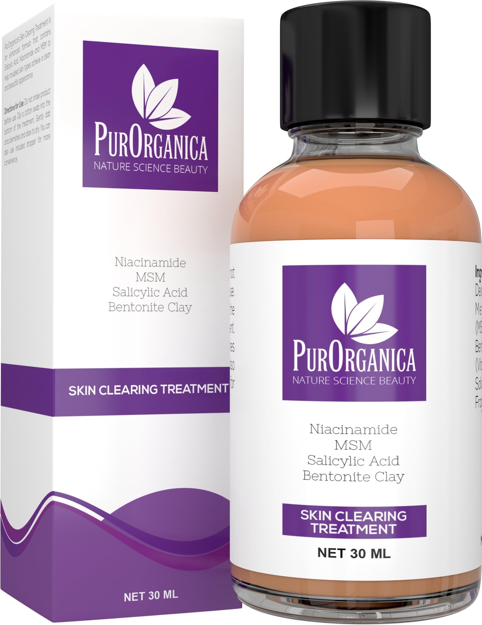 PurOrganica Acne Spot Treatment - Enhanced Fast Drying Correcting Formula for Clear and Clean Skin - Spot Remover With 2.5% Salicylic Acid, Niacinamide and 10% MSM - Shrinks Whiteheads and Fades Out Face Blemishes - 30ML - 100% Satisfaction or Your Money Back Guarantee