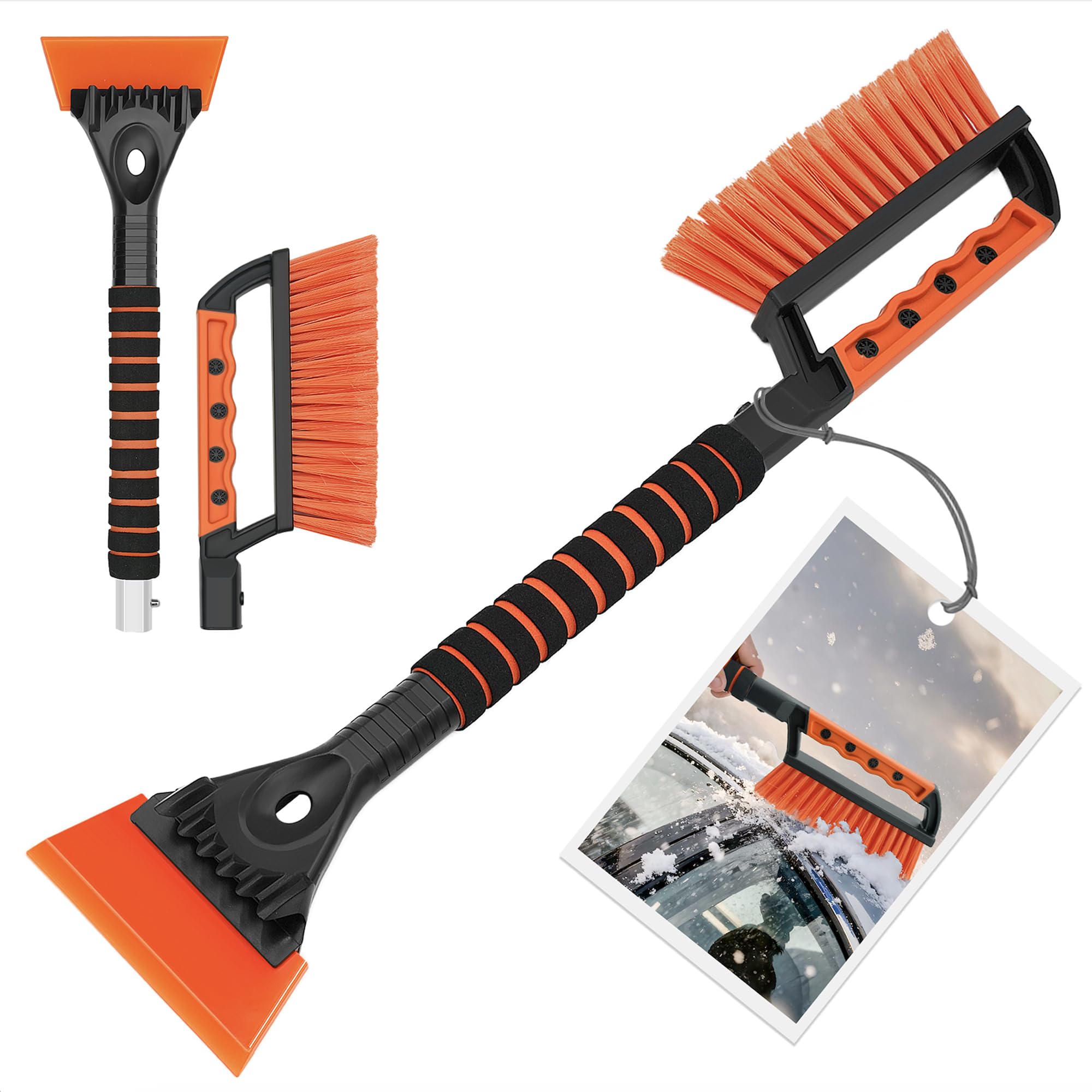Photo 1 of ***MISSING PIECE -SELLING AS INCOMPLETE PARTS ONLY*** TidyBliss Ice Scraper and Snow Brush for Car Windshield, 24.8 inches Aluminum Frost Remover with Ergonomic Foam Grip for SUV Truck Glass Window (Orange)