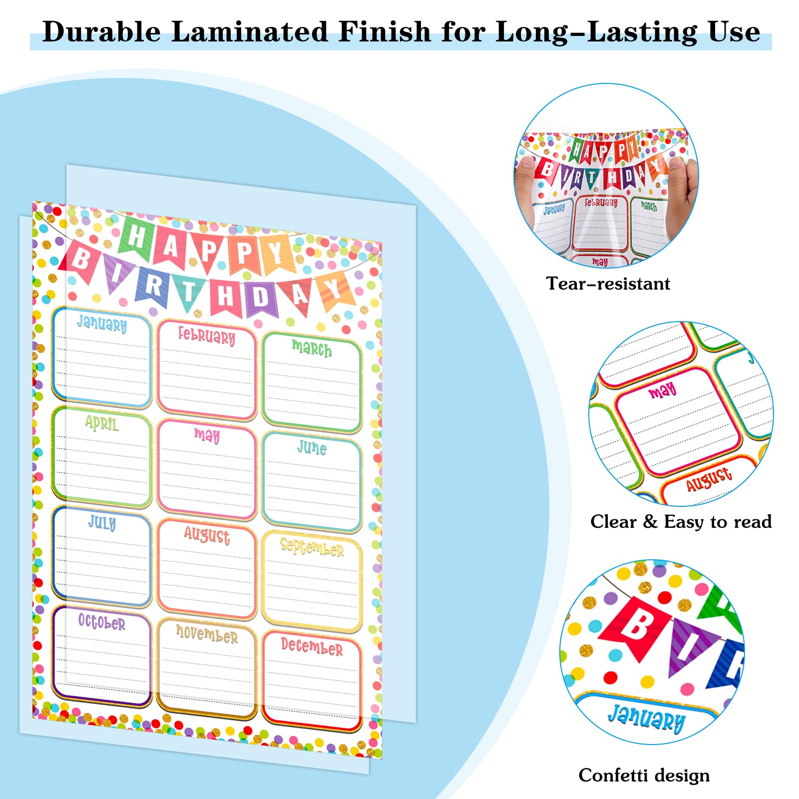 Mua FaCraft Birthday Chart for Classroom - Confetti Birthday Poster ...