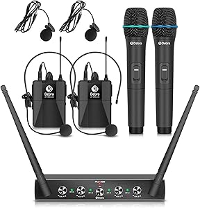 Debra Audio Pro UHF 4 Channel Wireless Microphone System with Cordless Handheld Lavalier Headset Mics, Metal Receiver, Ideal for Karaoke Church Party (with 2 Handheld & 2 Bodypack (A))