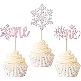 Rsstarxi 36 Pack One Snowflake Cupcake Toppers 1st Birthday Snowflake One Cupcake Picks for Winter Onederland Snowflake Theme Baby Shower First Birthday Chistmas Party Cake Decorations Silver Pink