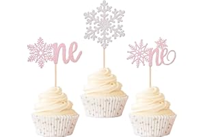Rsstarxi 36 Pack One Snowflake Cupcake Toppers 1st Birthday Snowflake One Cupcake Picks for Winter Onederland Snowflake Theme Baby Shower First Birthday Chistmas Party Cake Decorations Silver Pink