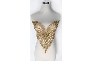Labellezalady New Gold Silver Rhinestones Bodice and Neck Applique Handmade Glass Crystal Applique Patch for Dress Cloth by Piece (Gold-B)