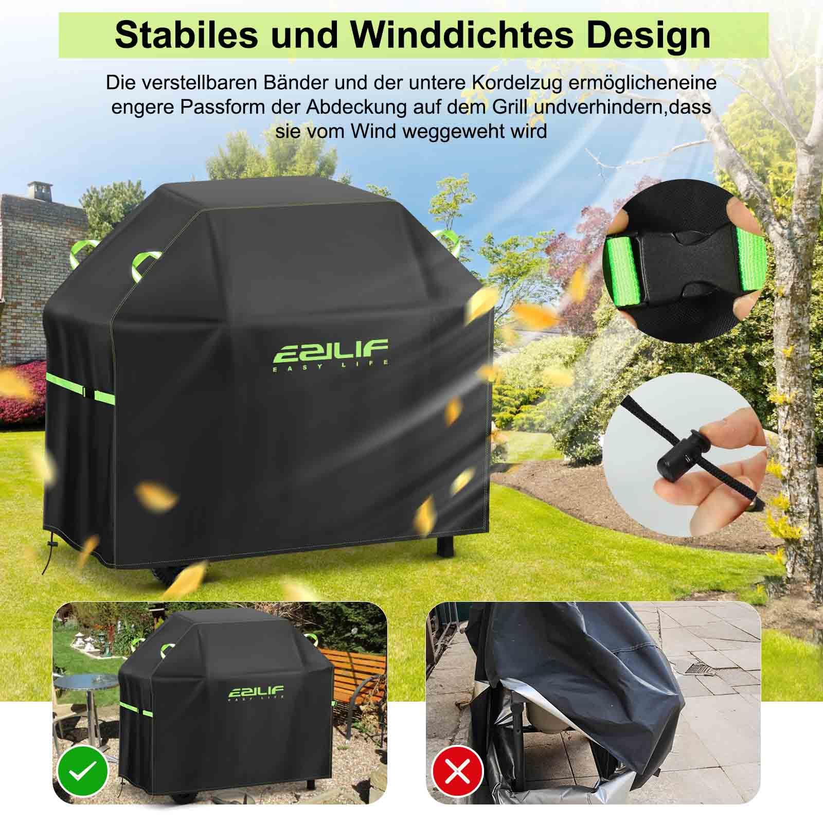 Ezilif Grillabdeckung Wetterfest 145x60x120cm Grill Abdeckung 420D Oxford-Gewebe Wasserdicht Reißfest, Schutz Grill vor Rost und Schimmel, Grill Abdeckhaube für Weber/Enders/Char Broil/Napoleon/Rösle 4