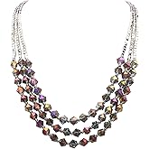 Bocar Necklace for Women, 3 Layer Beaded Necklace Crystal Beads Strand Fashion Jewelry, Party Gifts for Her