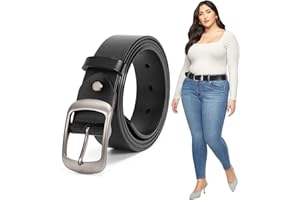 JASGOOD Plus Size Women Leather Belt Black Casual Waist Belt for Jeans Pants with Metal Pin Buckle