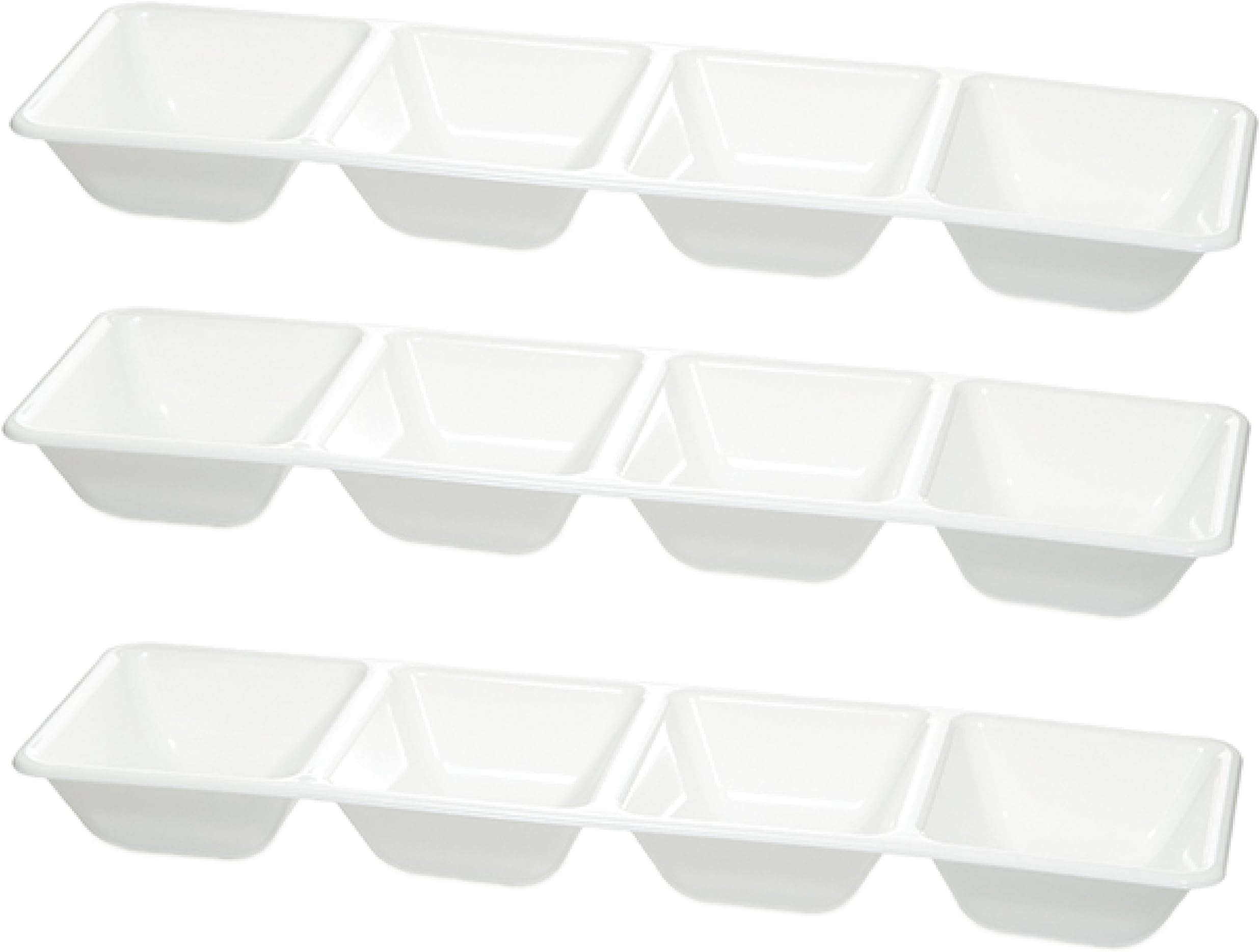 Plastic White Serving Tray for Parties, Condiments, with 4 Sections, Disposable or Reusable, 3 Pack