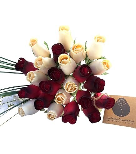The Original Wooden Rose Bouquet Patriottico 2 Dozzine - Rose Di Legno Rosse, Bianche E Blu