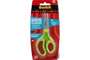 Scotch Kids Pointed Tip Scissors with Soft Touch, 5" (Colors may vary) | Stainless Steel Blades For Classroom Crafts