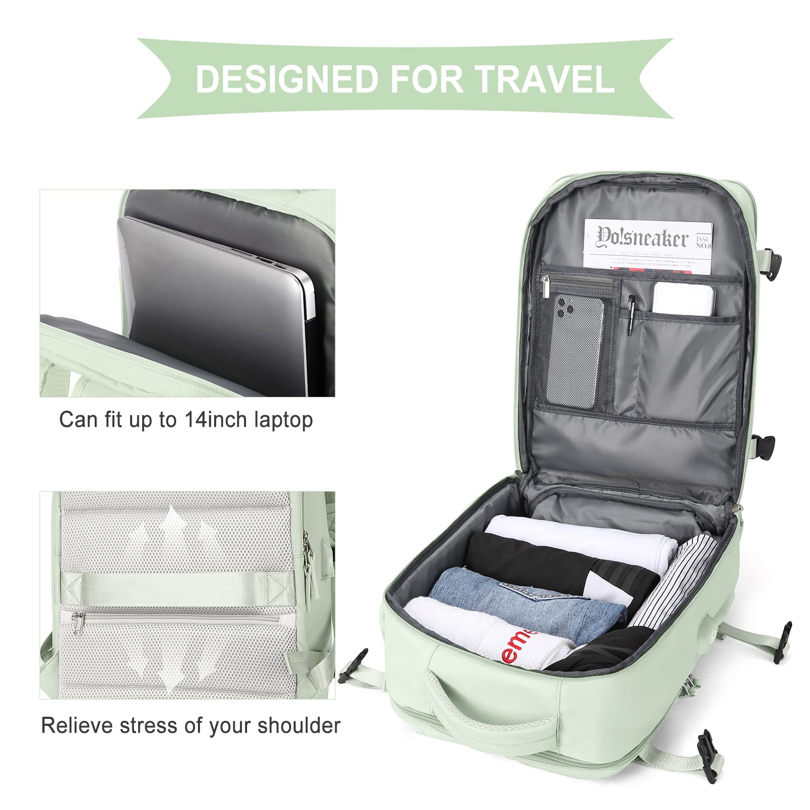 WONHOX Large Travel Backpack Carry on Flight Approved Laptop Work Business Backpack for Women Men Mochila de Viaje