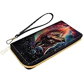 CMZLFHKO Women Wallet,RFID Blocking Leather Clutch,Large Capacity Zip Around Purse with Multiple Card Slots & Cash Compartments - Nebular Wolf