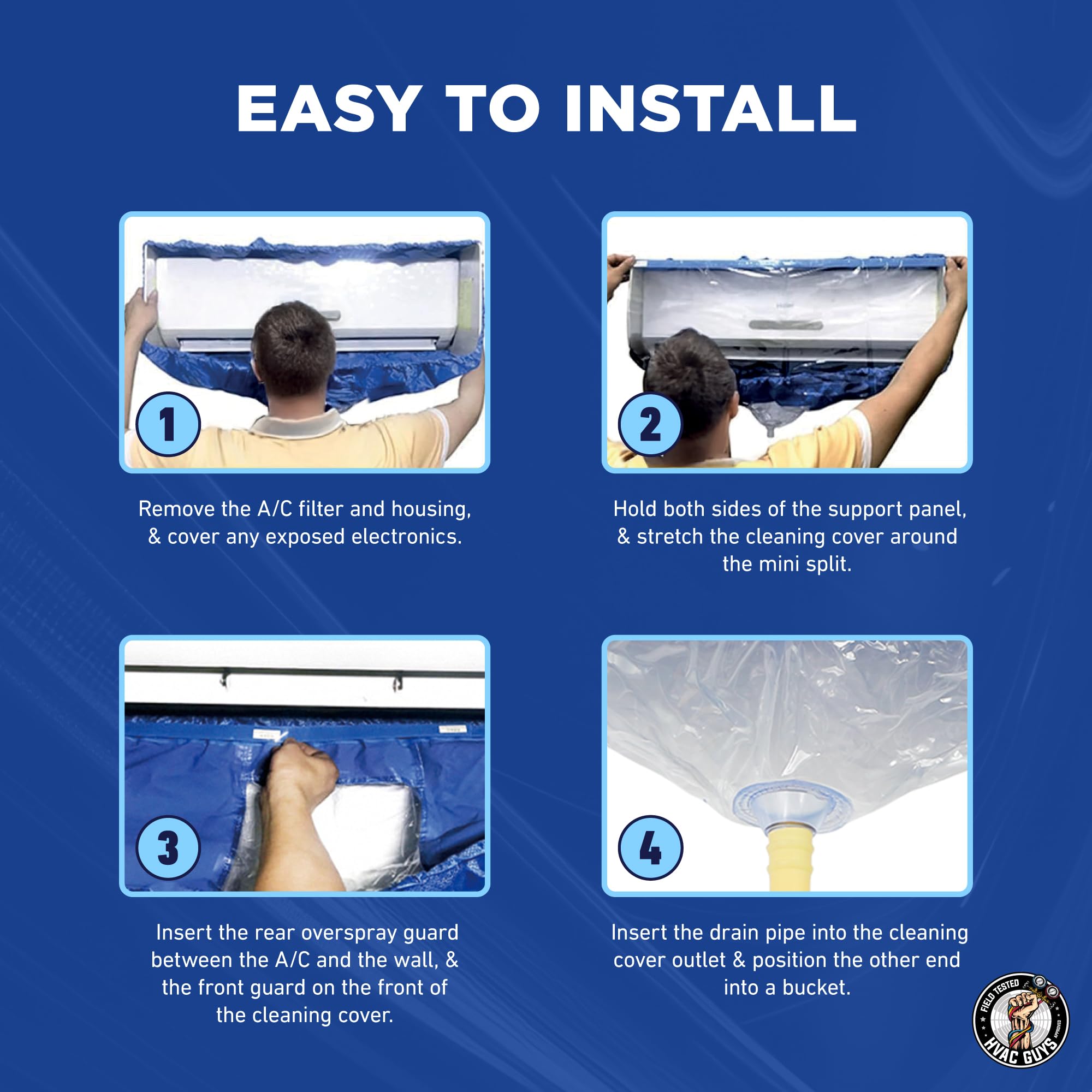 Mini Split Cleaning Bag | 360 Waterproof Design | Fits Systems 27in - 39in Long | Mini Split Cleaning Kit Includes Overspray Guards and Drain Hose