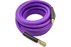 SYXQT Hybrid Air Hose(PVC) 3/8-Inch x 50FT，Air Compressor Hose 300 PSI Heavy Duty, Kink Resistant, All-Weather Flexibility with 1/4-Inch Industrial Air Fittings and Bend Restrictors,Purple