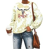 FASHGL Western Sweatshirts for Women Rodeo Cowgirl Sweatshirt Vintage Cowboy Graphic Shirts Country Concert Long Sleeve Shirt