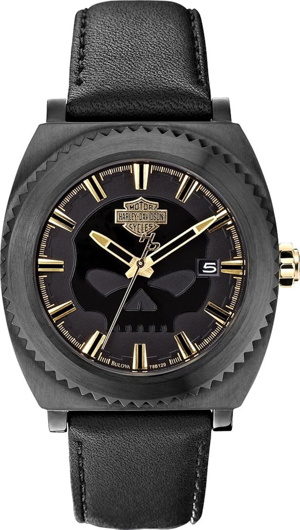 Harley Davidson Men's Quartz Watch with Black Dial Analogue Display and