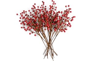 TIDALJAM 12pcs13.5" Red Holly Berry Stems for Christmas Tree, Faux Greenery Picks and Sprays as Holiday Decorations, Berry Garland Planter Filler Branches for Evergreen Outdoor Planters,Christmas Décor with