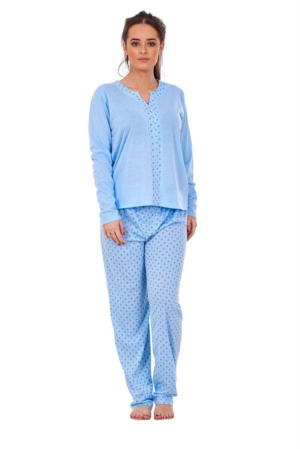Ladies Pyjama Set V Neck Floral Printed Long Sleeve Quality Cotton
