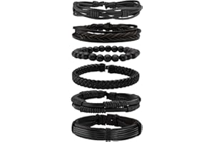 MILAKOO 6 Pcs Punk Braided Leather Bracelets for Men Women Cuff Wrap Wristbands Adjustable