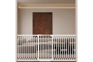 WAOWAO Extra Tall 40.55" Baby Gate 76.77-85.43" Wide Pressure Mounted Walk Through Swing Auto Close Safety White Metal Toddler Child Dog Pet for Indoor Stairs,Doorways,Kitche