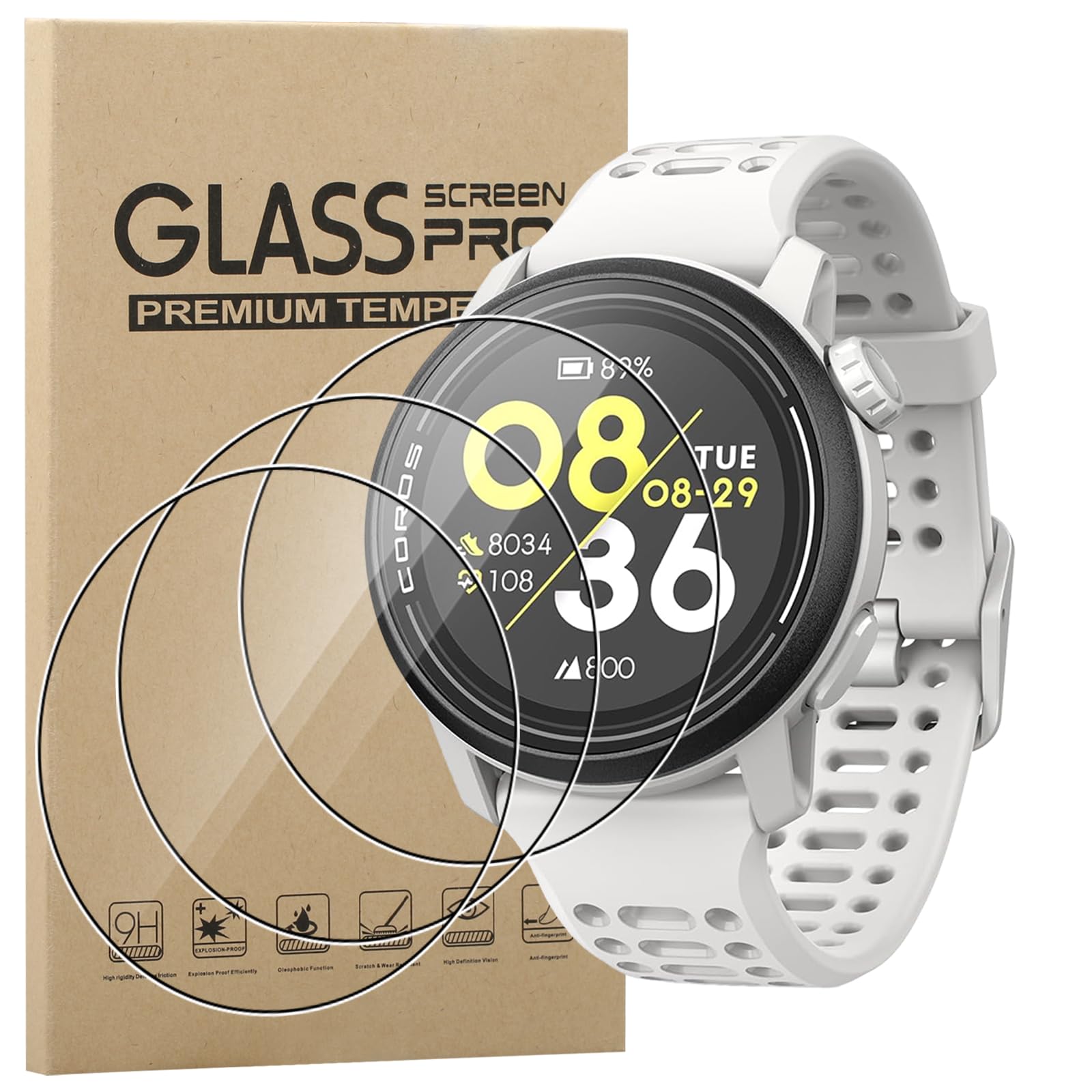 KZIOACSH Screen Protector for COROS Pace 3/COROS Pace 2, 3 Pack 9H Hardness HD Clear Tempered Glass Ultra-Thin 2.5D Round Edge [Anti-Scratch] [Anti-Fingerprint ] [Bubble-Free] Protective Film