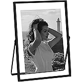 eletecpro 5x7 Metal Picture Frame with Real Glass Cover, Tabletop Display Photo for Multiple Size up to 5x7, Black Floating Photo Frame Diaplay 2x3, 3x5, 4x6 for Wedding, Party, Home Decor, Vertical