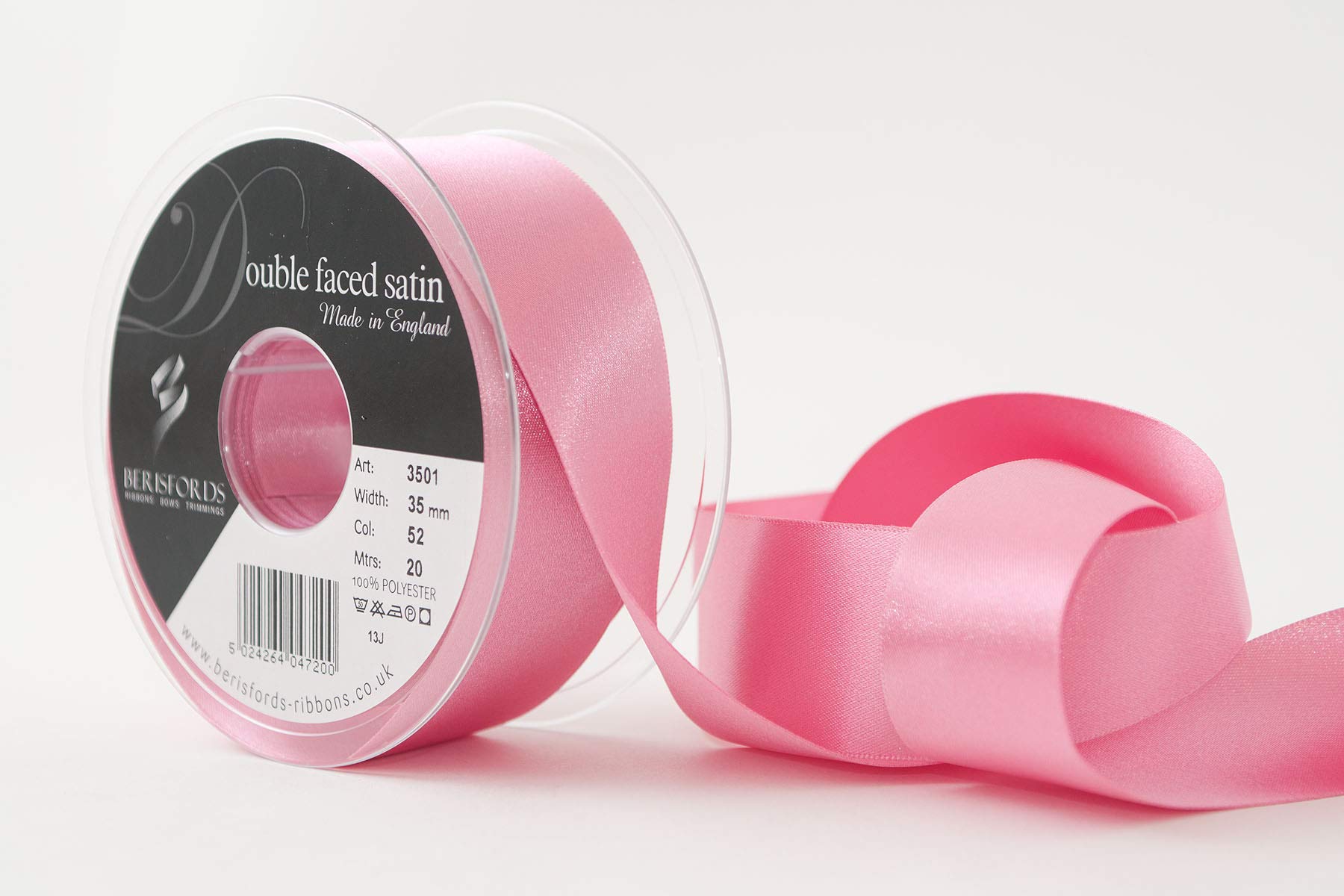 Berisfords Double Satin Ribbon, Hot Pink, 35 mm — image 1
