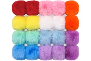 BQTQ 20 Pieces Faux Rabbit Fur Pom Pom Balls with Elastic Loop DIY Fluffy Pom Pom for Hats Beanie Shoes Scarves Gloves Bags Accessories(10 Colors, 2 Pcs Each Color)