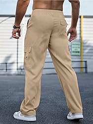 PLEPAN Men's Casual Cargo Pants with Drawstring