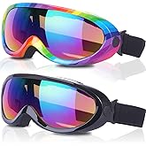 Ski Goggles, Pack of 2, Snowboard Goggles for Kids, Boys & Girls, Youth