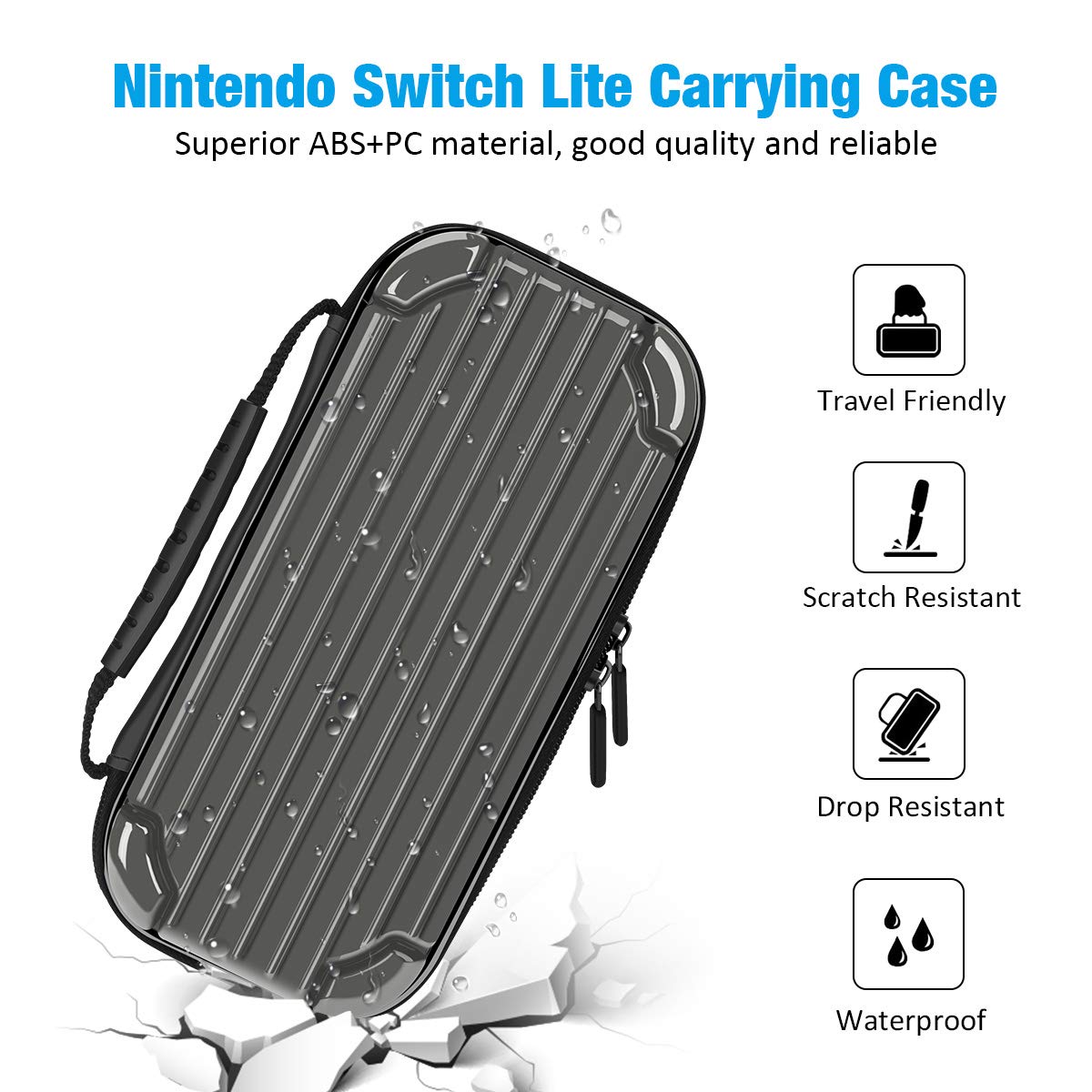 Carrying Case for Nintendo Switch Lite, Y Team Switch Lite Case with 10 Game Cartridge Storage Holders and 1 Tempered Screen Protector for Nintendo Switch Lite Console and Accessories (Grey)