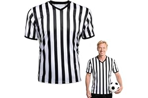 Okxiri Referee Shirt, V-Neck Referee Costume Women & Men Black & White Stripe Uniform Basketball, Football, and Halloween