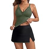 BMJL Womens Tankini Bathing Suits High Waisted Two Piece Swimsuits Tummy Control Swim Dress Skirt Vintage Swimwear