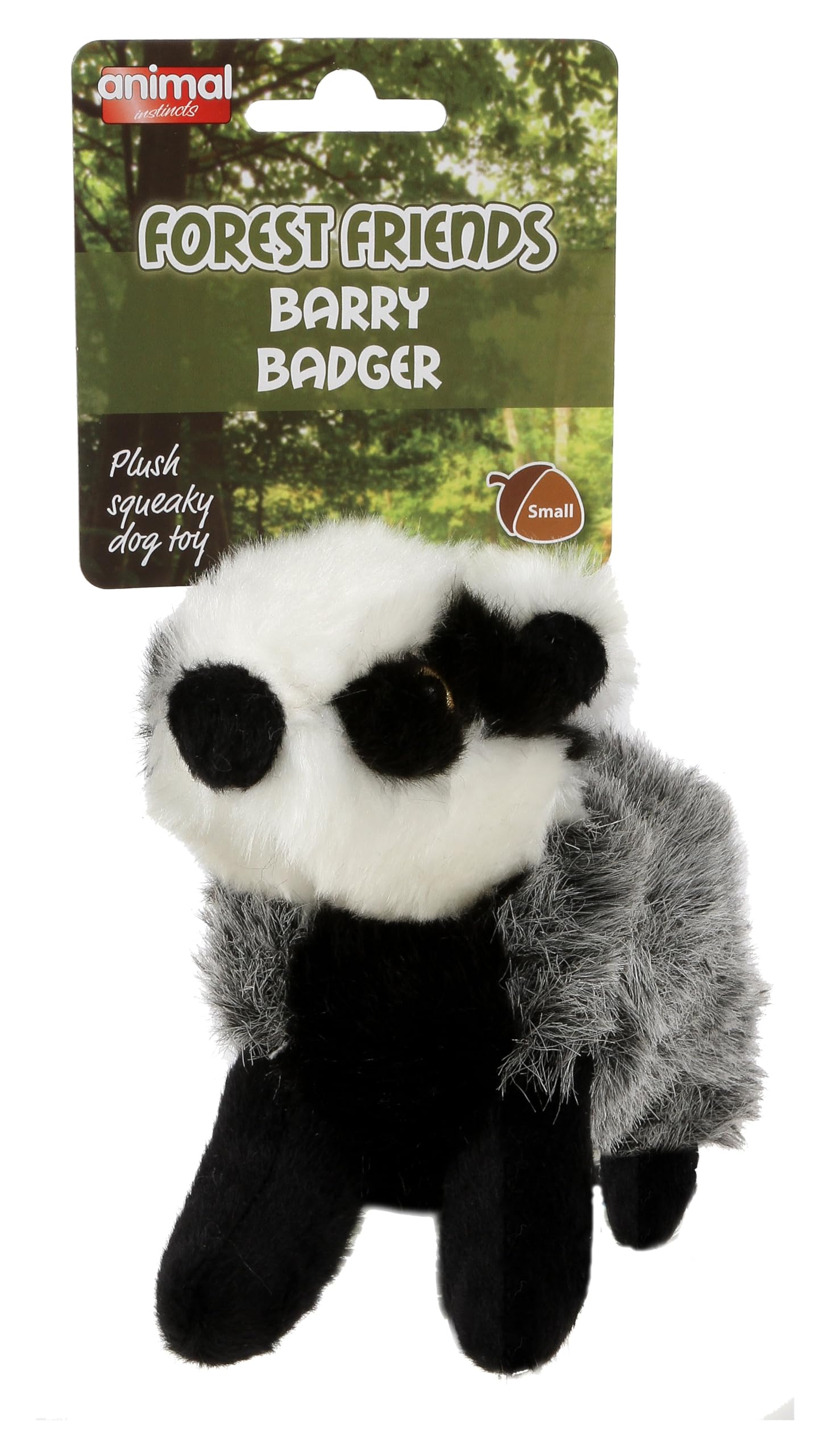 Animal Instincts Forest Friends Squeaky Plush Dog Toy Soft Comfort Puppy Toy Barry Badger - Small