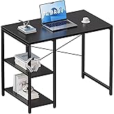 Pamray 32 Inch Small Computer Desk with Shelves, Home Office Desk with Headphone Hook for Bedroom, Study Writing PC Table for Small Spaces, Black