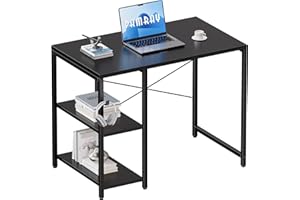 PAMRAY 32 Inch Small Computer Desk with Shelves, Home Office Desk with Headphone Hook for Bedroom, Study Writing PC Table for