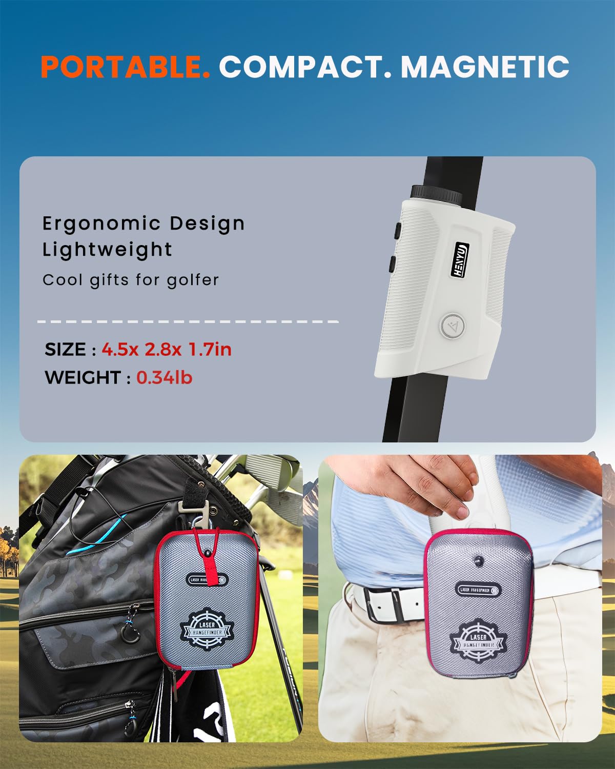 Golf Rangefinder with Slope - 1200 Yard Laser Range Finder for Golfing & Hunting, High-Precision Flag Locking Vibration, 7X Magnification, USB-C Rechargeable, Built-in Magnetic Strip