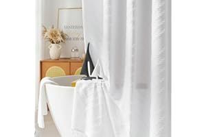 Siiluminisoy White Shower Curtain Fabric Boho Shower Curtain Cloth Textured Tufted Chevron Elegant Shower Curtains Waterproof for Bathroom 72" x 72"