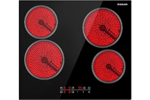 GASLAND 24 Inch Electric Cooktop 4 Burners, Radiant Ceramic Cooktop CH60BF, Built-in Electric Stove Top with 9 Power Levels, Sensor Touch Control, Child Safety Lock, 1-99 Minute Timer, 220V-240V