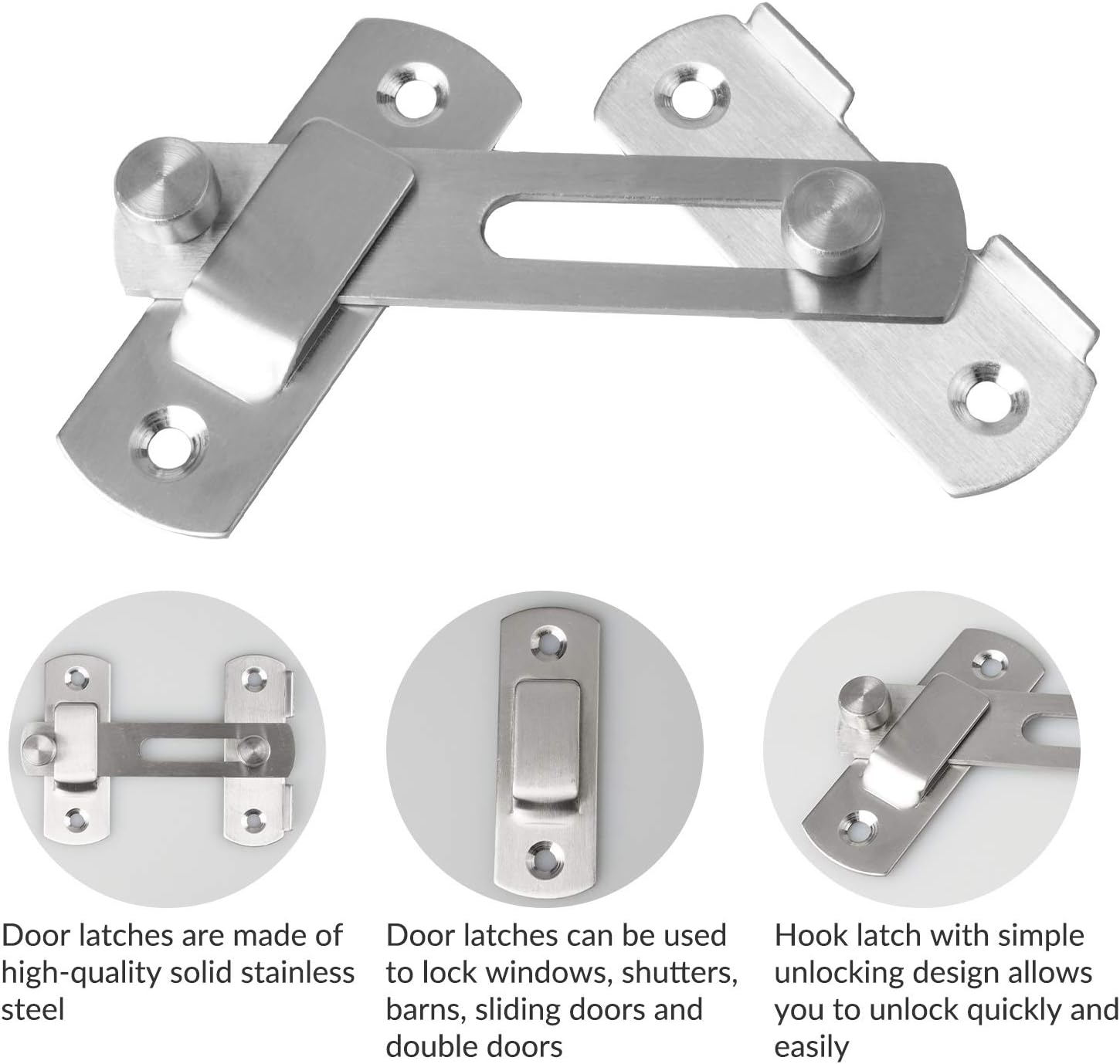 3Pcs Pet Gate Latch Stainless Steel Door Lock, Door Hasp Lock Flip
