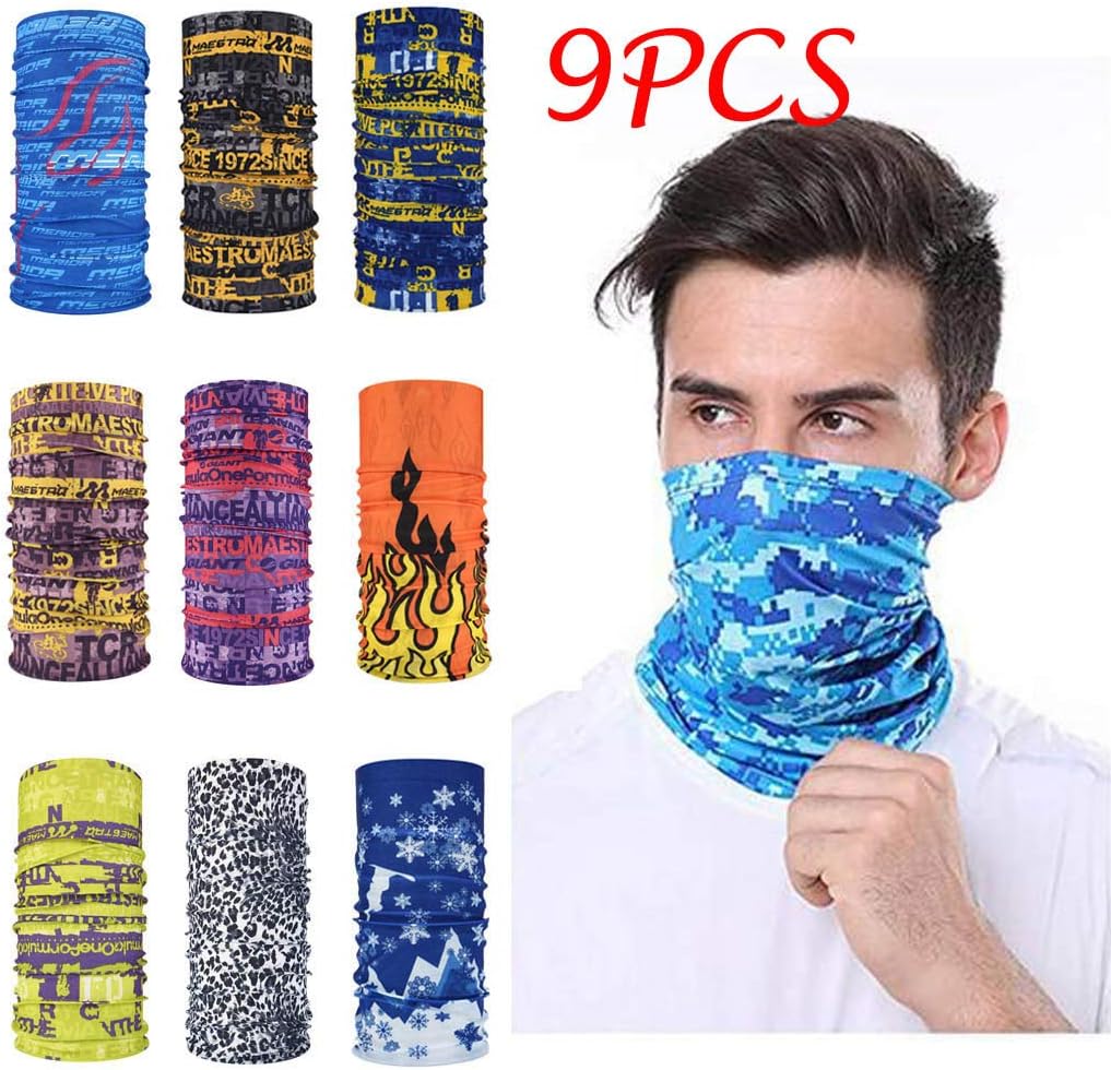 AJFIEF 9PCS Multifunctional Windproof Headwear Neck Tube Scarf,Unisex Dust Head Face Scarf Balaclava Headband for Outdoor Hiking/Sports/Cycling/Fishing,Headwear Bandana with UV Protection