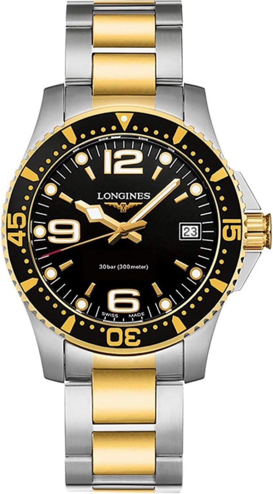 Longines orologio Hydroconquest Nero quarzo Acciaio finiture PVD oro Giallo L3.340.3.56.7