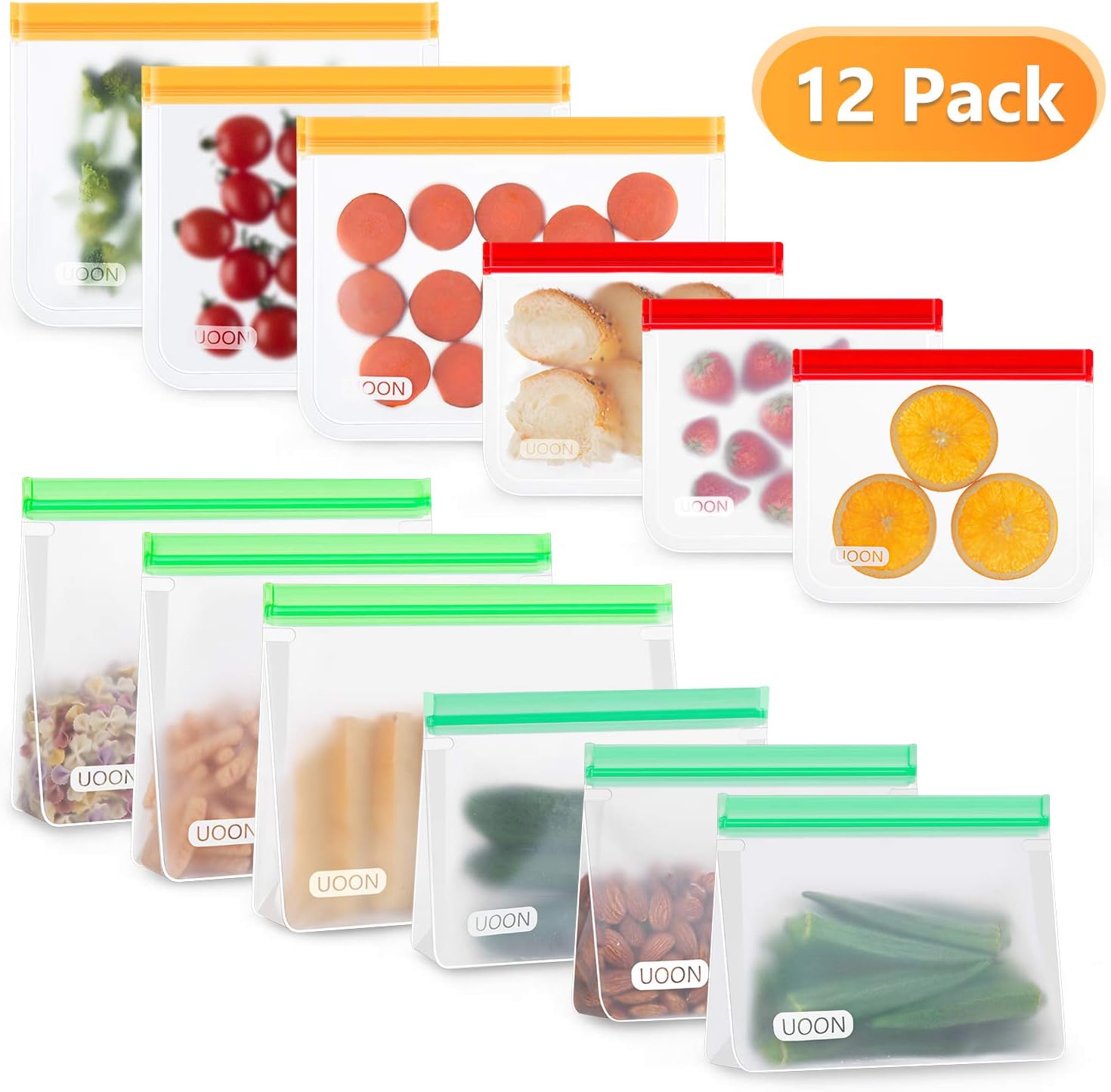 UOON Reusable Food Storage Bags, Leakproof Freezer Bags to Keep Fresh